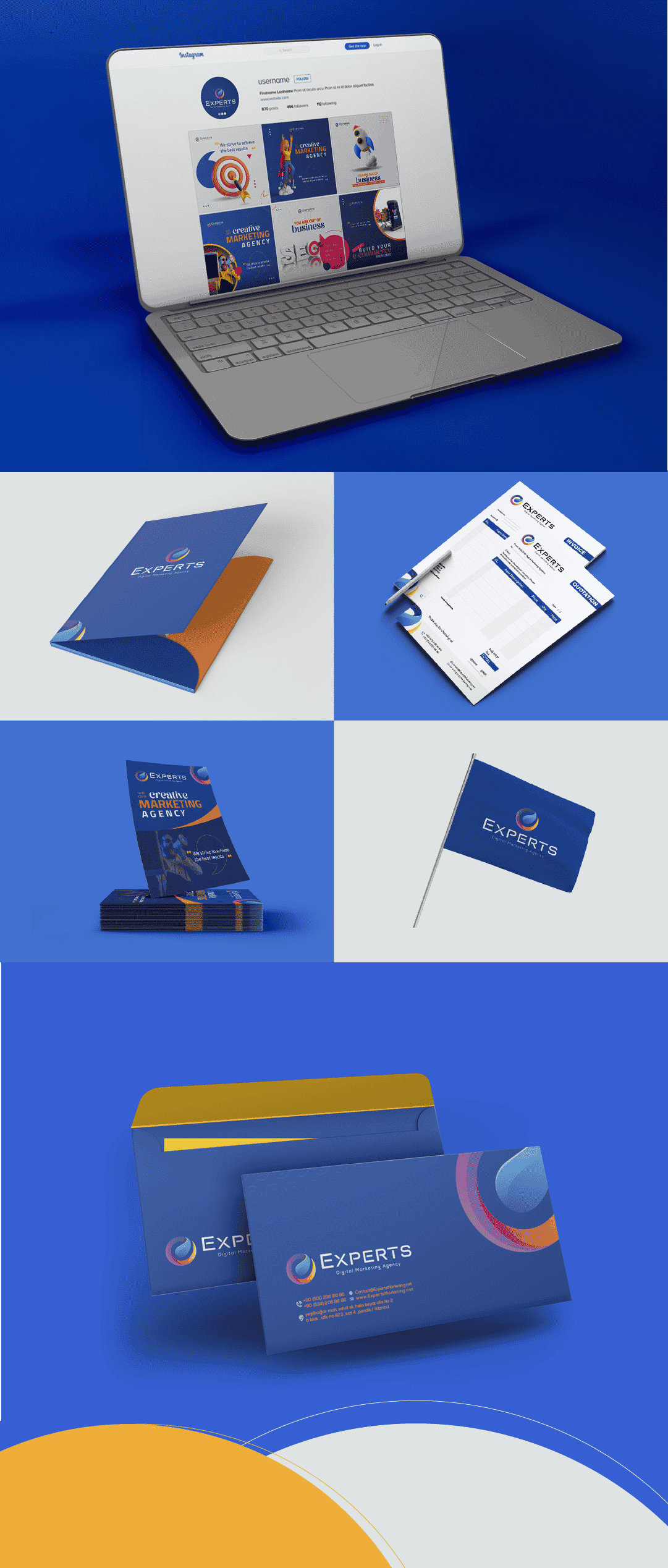 تصميمات الهوية البصرية و نماذج لشعار experts في حالات مختلفة